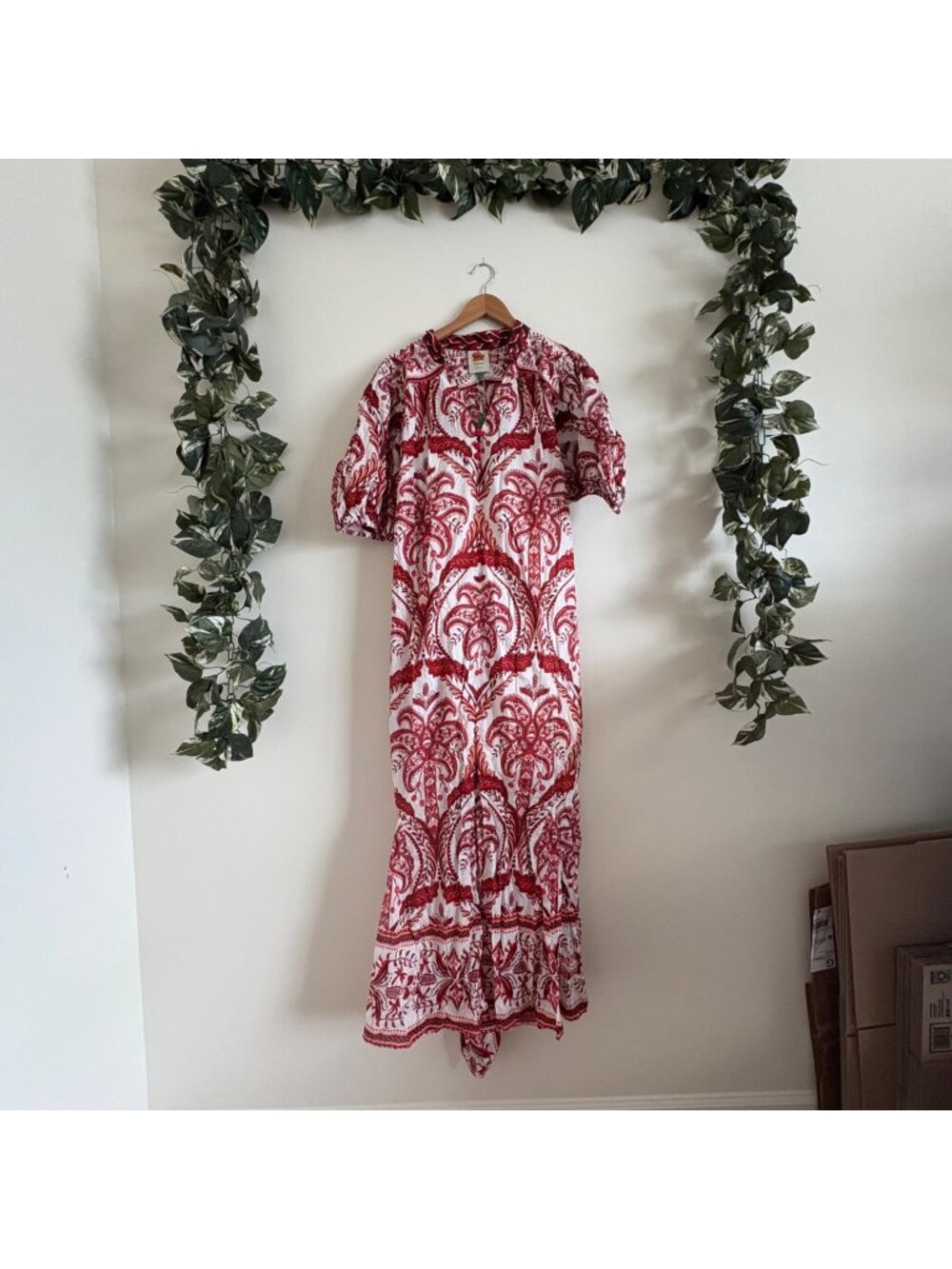 Farm Rio Tropical Cameo Off White Short Sleeve Maxi Dress NWT Women’s Size L
